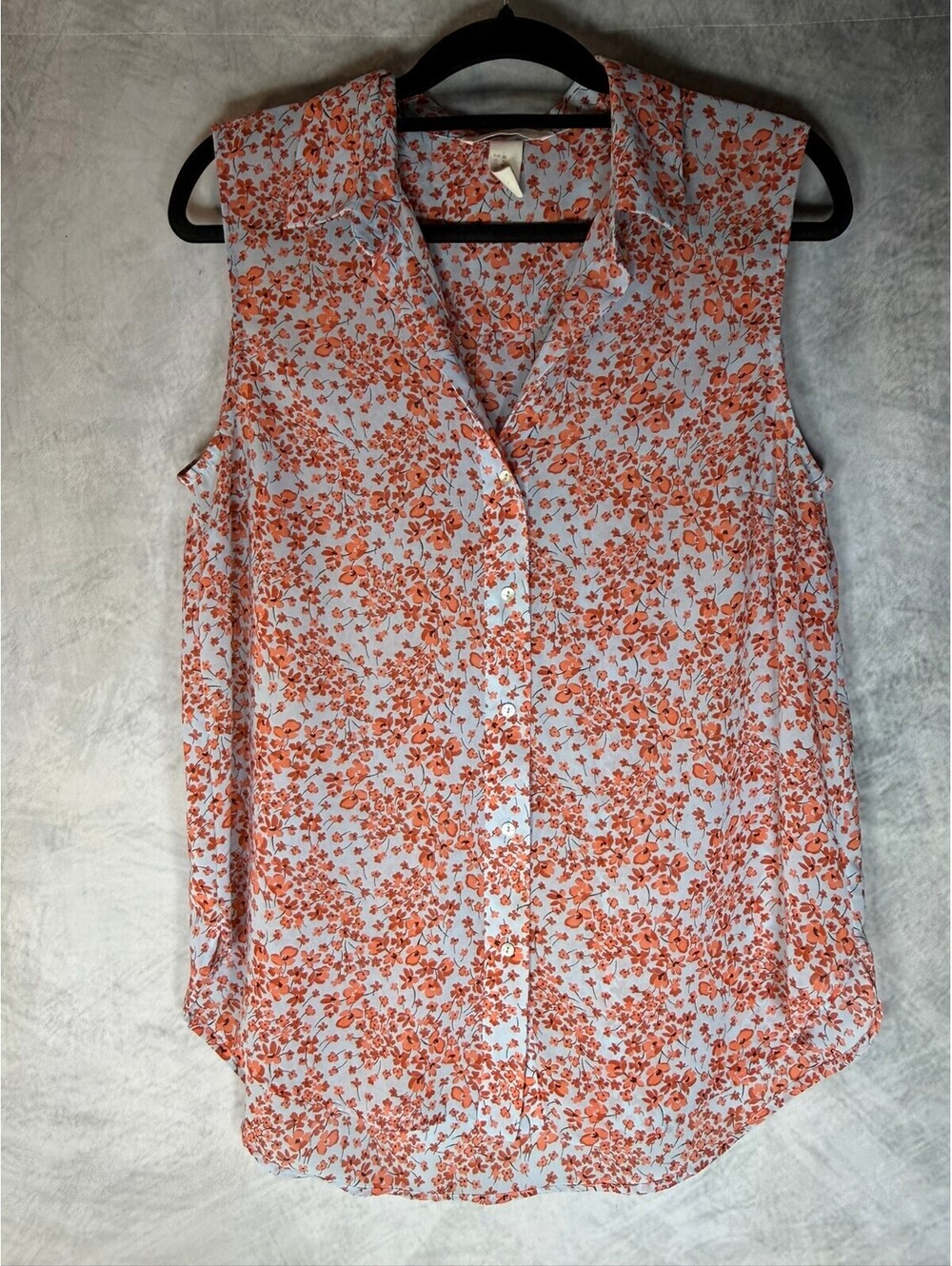 H&M Floral Sleeveless Button Front Blouse Women’s Size 10 Blue Orange